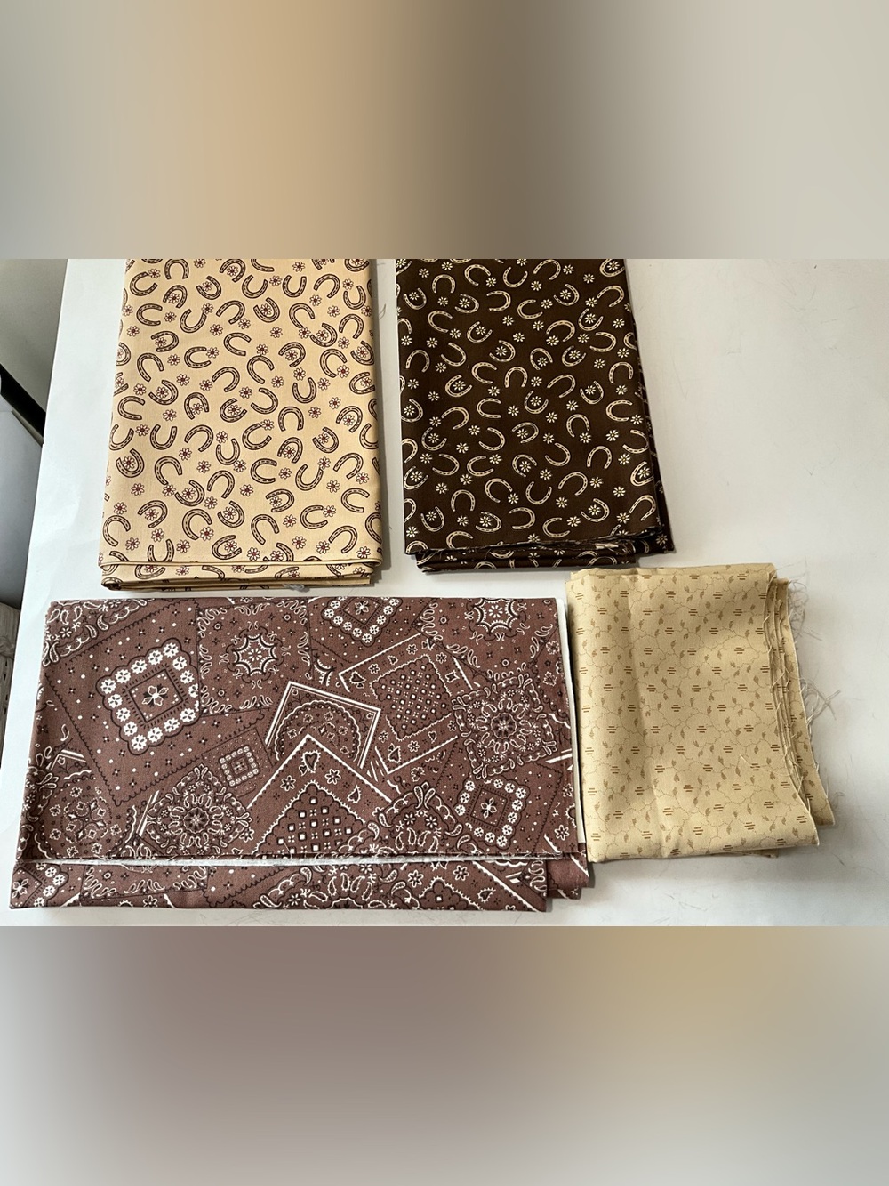 Quilting Sewing Material Lot Moda Fabrics #15595#15490 Western Horse Shoes Brown